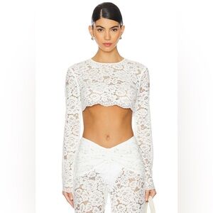 Shani Shemer Ella White Lace Sheer Long Sleeve Reversible Crop Top EUC Size L